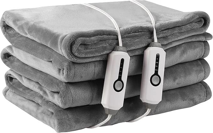 Exceptional Electric Heated Blanket Queen Size 84 quot x90 quot Breathable amp Luxurious Flannel with Dual Control with 4 Heating Levels amp 10 Hours Auto-Off Fast Heating Machine Washable for Bedding-Light Gray Reliable