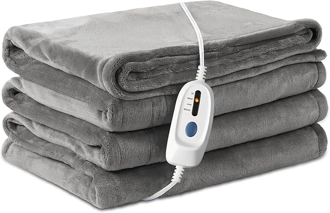 Elegant Electric Heated Blanket Twin Size 62 quot ×84 quot Breathable amp Luxurious Flannel Soft Warm Gift with Over-Heat Protection 4 Heating Levels amp 10 H Auto Shut Off Machine Washable Light Grey Lightweight