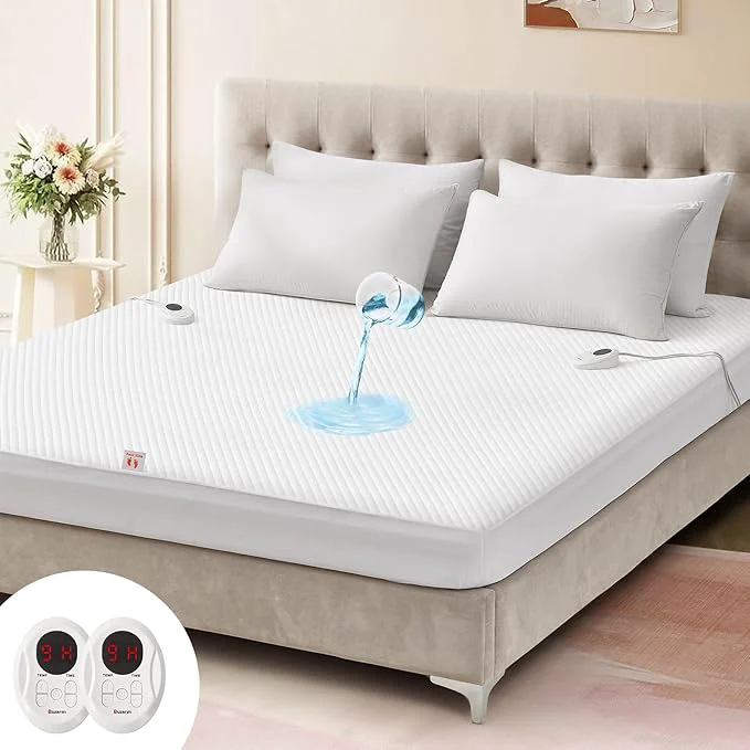 Smooth Bwarm Waterproof Heated Mattress Pad ETL Bed Warmer with Memory Function 9 Heat Settings 1-12 Hours Auto Off Deep Pocket Machine Washable White Queen Specialty