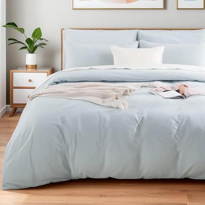 Exclusive NEXHOME PRO Duvet Cover Set Washed Cotton Kids Twin XL 66 quot x92 quot Organic Natural Linen Like Textured 2 Pieces Bedding Set Baby Blue with Zipper Closure amp Corner Ties Breathable No Comforter Optimized