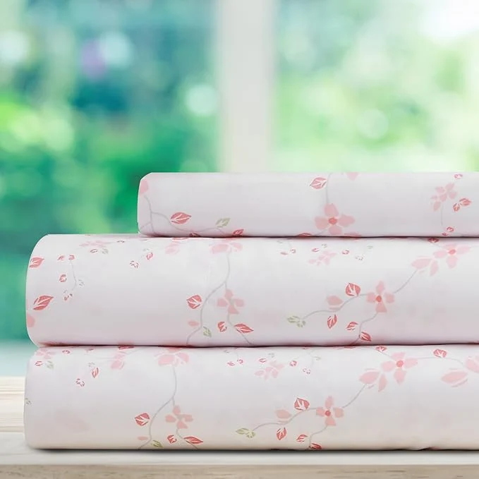 Recyclable DREAMCARE Twin Sheets – Cooling Bed Sheets – Twin Sheet Set – Soft amp Long Lasting Fine Brushed Floral Blossom Sheets Solid