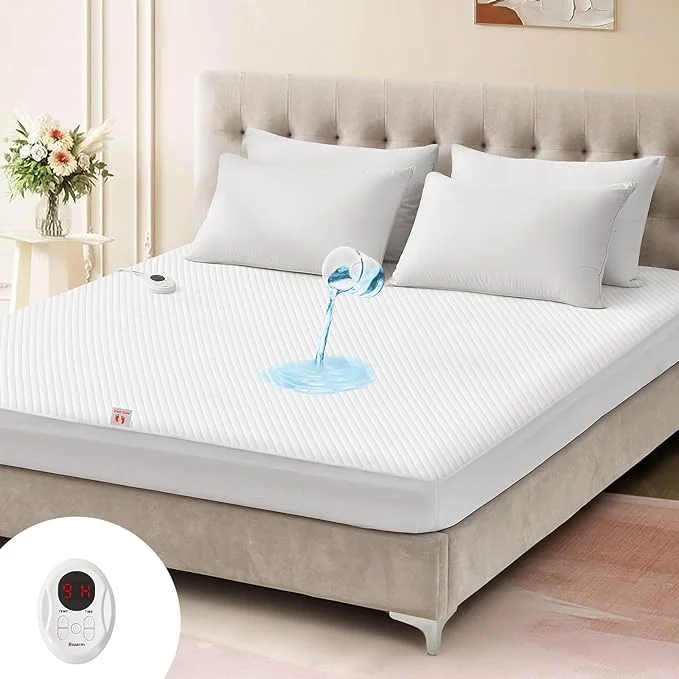 Sustainable Bwarm Waterproof Heated Mattress Pad ETL Bed Warmer with Memory Function with 9 Heat Settings 1-12 Hours Auto Off Deep Pocket Machine Washable White Twin XL Practical
