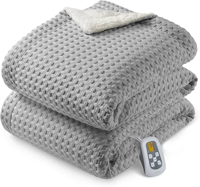 Unique CAROMIO Heated Blanket Twin Size Waffle Weave Electric Throw Blanket Fast Heating with LCD Controller 10 Heat Levels amp 1-12H Time Settings Auto Off ETL Grey 62 quot x 84 quot Genuine