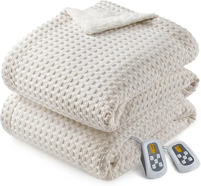 Optimized CAROMIO Heated Blanket King Size with LCD Dual Controller Waffle Weave Fast Heating Electric Blankets 10 Heat Levels amp 1-12H Time Settings ETL Machine Washable Beige 100 quot x 90 quot High-End
