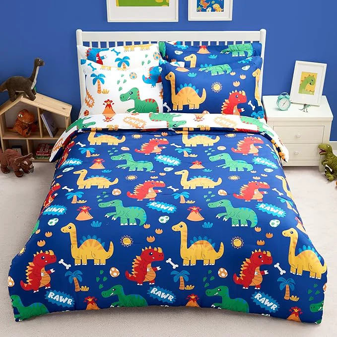 Top-Quality Joiedomi Kid Full Comforter Set 7 Piece Cute Dinosaur Bedding Set for Boys Girls Super Soft Microfiber Bed in a Bag with Comforter Sheets Pillowcase Sham Fine