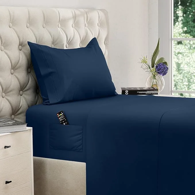 Eco-Friendly DREAMCARE Twin XL Sheet Sets – 3pcs Cooling Sheets – up to 21 Extra Deep Pocket Twin XL Sheets Set – Hotel Luxury Sheets amp Pillowcases – Superior Softness Fine Microfiber with Side Pocket –NBlue Dependable
