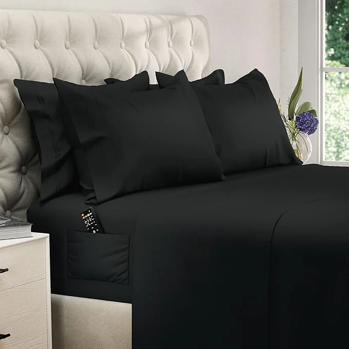 High-Quality DREAMCARE Queen Sheet Set – 6 pcs Cooling Bed Sheets – up to 15 Deep Sheets Queen Size Bed Set – 2500 Supreme Collection – Extra Soft Brushed Microfiber Hotel Luxury with Side Pocket – Black Proven