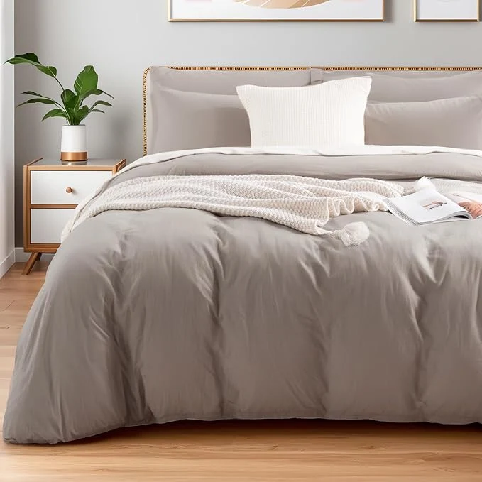 Durable NEXHOME PRO Duvet Cover Set Washed Cotton Oversized King 120 quot x98 quot Linen Feel Textured Organic Natural 3 Pieces Bedding Set with Zipper Closure Breathable Linen Grey No Comforter Premium Material
