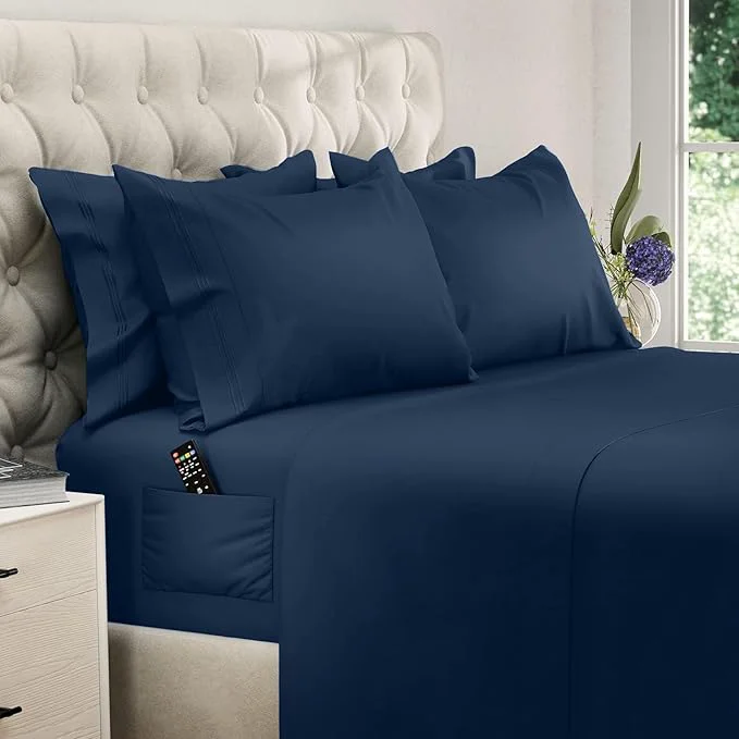 Healthy DREAMCARE California King Sheet Sets – 6 pcs Cooling Bed Sheets – up to 21 Deep Cal King Sheets – 2500 Supreme Collection – Extra Soft Brushed Microfiber Hotel Luxury with Side Pocket – N Blue Stylish