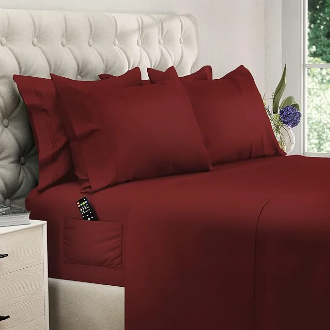 Recyclable DREAMCARE California King Sheet Sets – 6 pcs Cooling Bed Sheets – up to 15 Deep Cal King Sheets – 2500 Supreme Collection – Extra Soft Brushed Microfiber Hotel Luxury with Side Pocket – Burgundy Secure