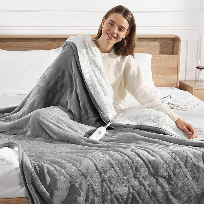 Minimalist Heated Blanket Full Electric Blanket 72X84in – Fast Heating Blanket for Adults Ultra Soft Sherpa Blankets with 5 Heat Levels amp 10 Hrs Timer Machine Washable Office Warm Blanket for Winter Gray Sophisticated