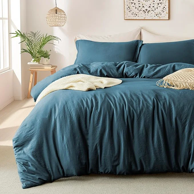 Trendy MILDLY Super Soft Duvet Cover – Washed Microfiber Peacock Blue Comforter Cover Set 3 Pieces with Zipper Closure amp Corner Ties No Comforter Luxury