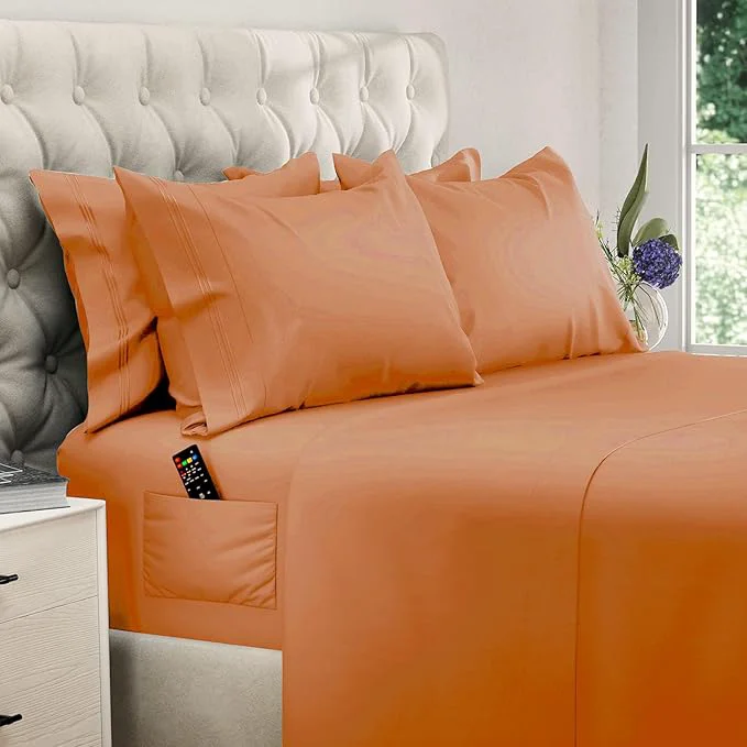 Elegant DREAMCARE King Size Sheets Set – 6 pcs Cooling Bed Sheets – up to 15 Deep Pocket King Sheet Set – 2500 Supreme Collection – Extra Soft Brushed Microfiber Hotel Luxury with Side Pocket Terracota Smooth