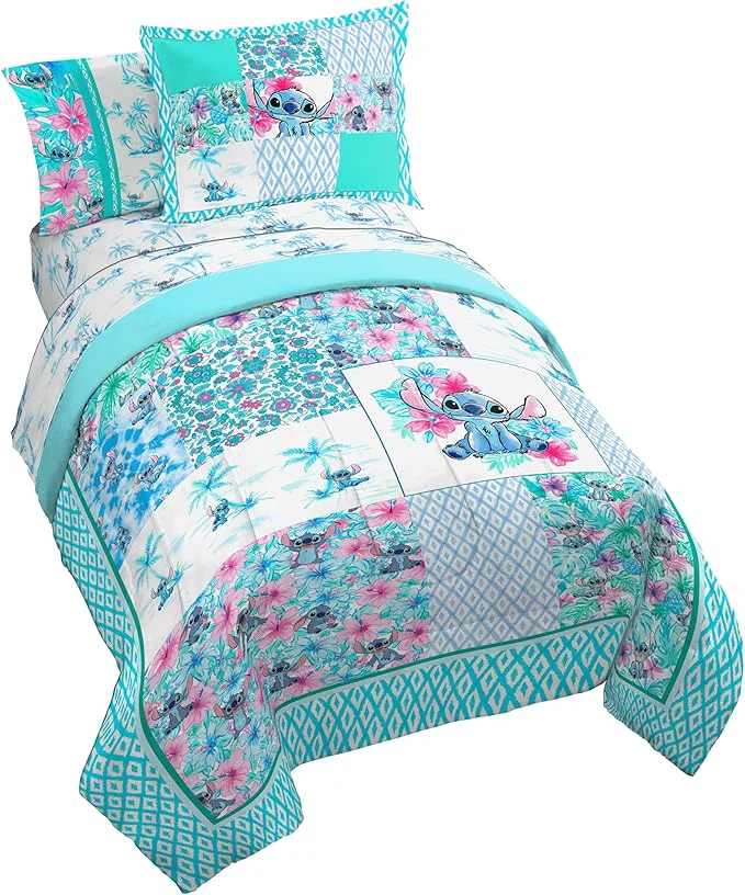 High-Quality Jay Franco Kids Comforter Set Includes Sheets and Pillow Covers – Soft and Cozy Bed Set for Stylish Room Decor Multi – Lilo and Stitch 02 5 Piece Twin Bedding Solid