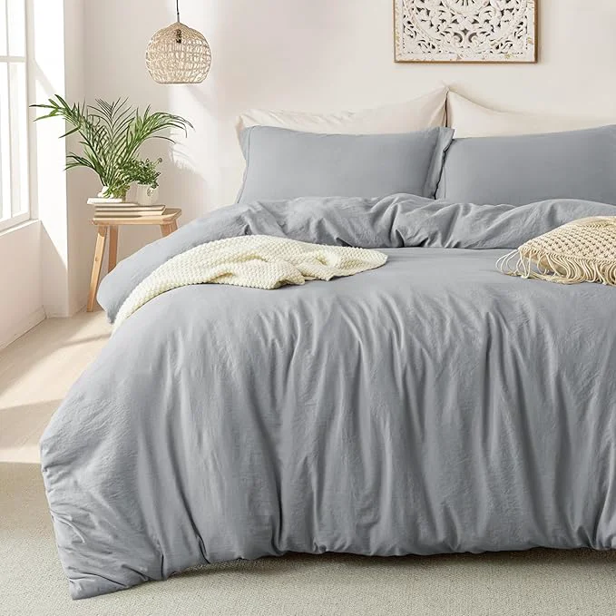 Solid MILDLY Super Soft Duvet Cover – Washed Microfiber Grey Comforter Cover Set 3 Pieces with Zipper Closure amp Corner Ties No Comforter Sophisticated