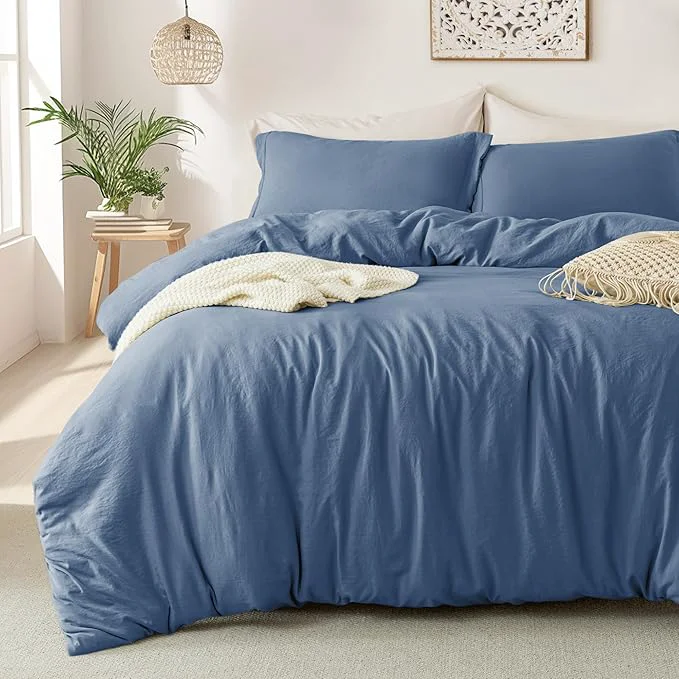 Stylish MILDLY Super Soft Duvet Cover – Washed Microfiber Light Denim Comforter Cover Set 3 Pieces with Zipper Closure amp Corner Ties No Comforter High-Grade