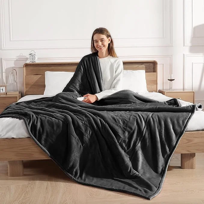 Exclusive Electric Blanket Full Size Heated Blanket 72X84in – Heating Blanket Soft Plush Sherpa with 5 Heating Level amp 10 Hour Auto Off ETL amp Overheat Protection Gifts for Grandma Charcoal Grey Natural