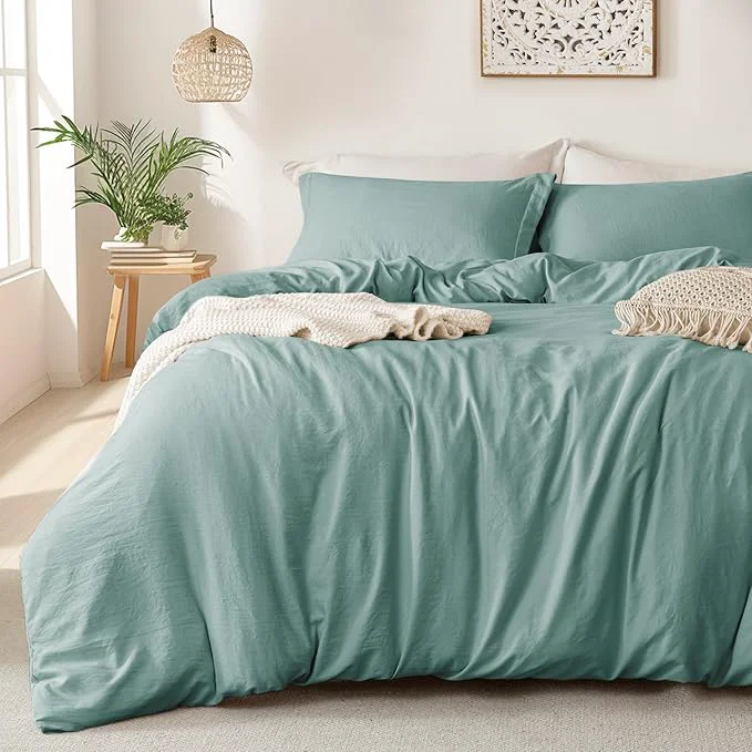 Fast MILDLY Super Soft Duvet Cover – Washed Microfiber Teal Blue Comforter Cover Set 3 Pieces with Zipper Closure amp Corner Ties No Comforter Classic