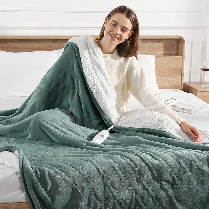Trendy Electric Blanket Twin 62 39 39 X84 39 39 Heated Blanket Green Ultra Soft Silky Flannel amp Fluffy Sherpa Heating Blanket with 5 Heat Levels amp 10 Hrs Timer ETL amp Overheat Protection Gifts for Grandma Refined