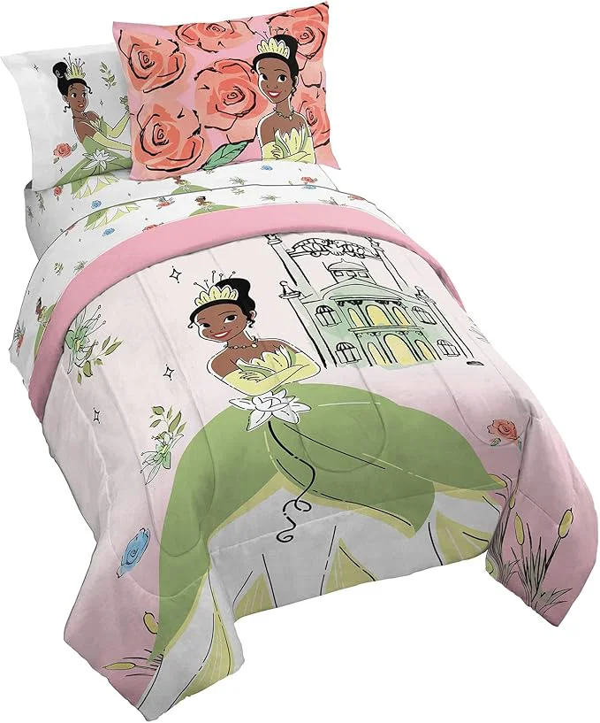 Solid Jay Franco Disney The Princess and The Frog Beauty amp Grace 7 Piece Full Size Bed Set – Includes Comforter amp Sheet Set Featuring Tiana – Super Soft Bedding Fade Resistant Microfiber Product High-Performance