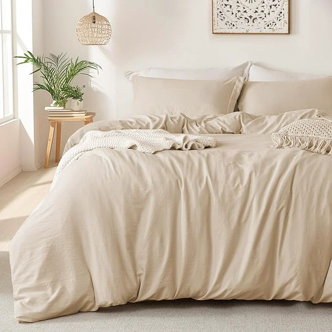Genuine MILDLY Super Soft Duvet Cover – Washed Microfiber Light Khaki Comforter Cover Set 3 Pieces with Zipper Closure amp Corner Ties No Comforter Consistent