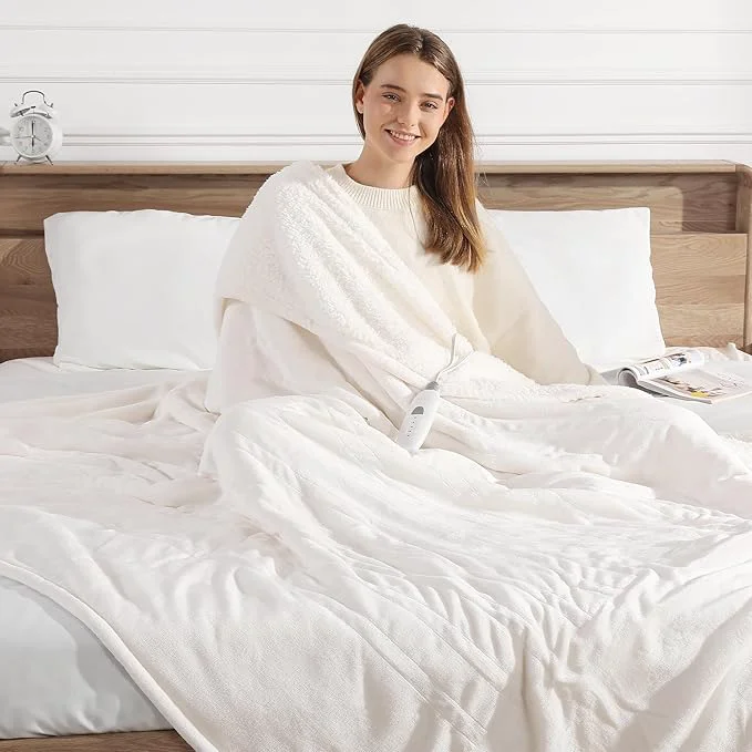 Fine Crafted Electric Throw Heated Blanket 50 39 39 X60 39 39 – Soft Silky Plush Electric Blanket with 5 Heating Level amp 4 Hour Auto Off Heating Blanket ETL amp Machine Washable for Grandma Gifts Cream White Healthy