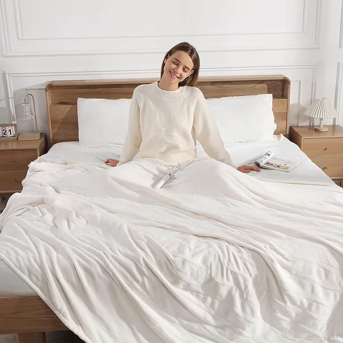 Luxury Heated Blanket Full Electric Blanket 72X84in – Fast Heating Blanket for Adults Ultra Soft Flannel Blankets with 5 Heat Levels amp 10 Hrs Timer Machine Washable Bed Warm Blanket for Winter White Lightweight