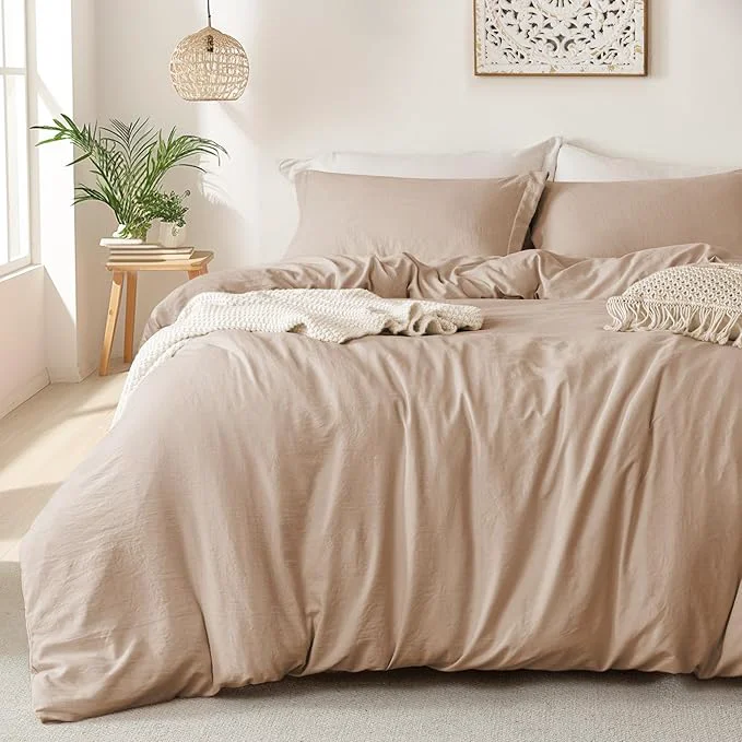 Detailed MILDLY Super Soft Duvet Cover 2pcs – Washed Microfiber Rugby Tan Comforter Cover Set with Zipper Closure amp Corner Ties No Comforter Exceptional