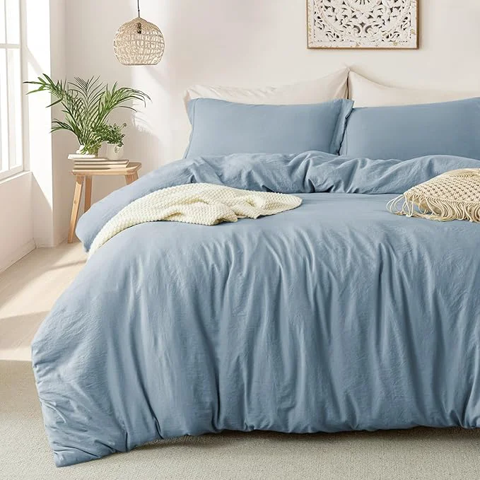 High-Quality MILDLY Super Soft Duvet Cover – Washed Microfiber Haze Blue Comforter Cover Set 3 Pieces with Zipper Closure amp Corner Ties No Comforter Optimized