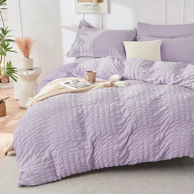 Trusted HYMOKEGE Lavender Duvet Cover Full Size Ultra Soft 3-Piece Seersucker Duvet Cover Set with Zipper Closure Soft Brushed Microfiber Bedding Set with 8 Corner Ties 80 quot x90 quot 2 Pillowshams