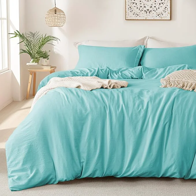 World-Class MILDLY Super Soft Duvet Cover – Washed Microfiber Aqua Blue Comforter Cover Set 3 Pieces with Zipper Closure amp Corner Ties No Comforter Natural