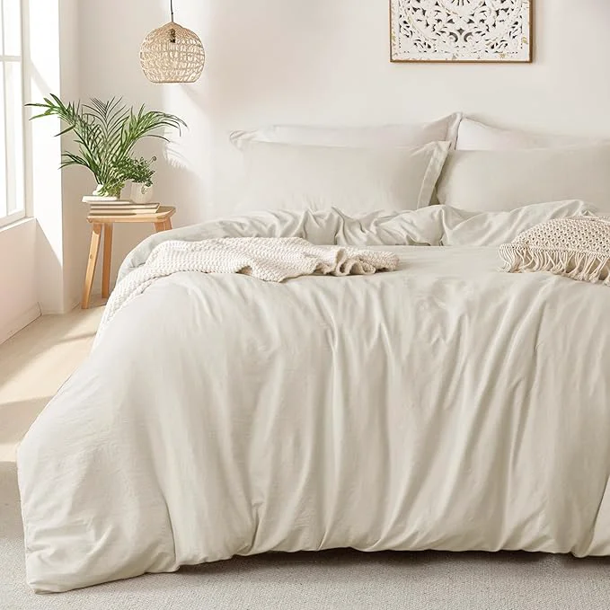 Official MILDLY Super Soft Duvet Cover – Washed Microfiber Beige Comforter Cover Set 3 Pieces with Zipper Closure amp Corner Ties No Comforter Elegant