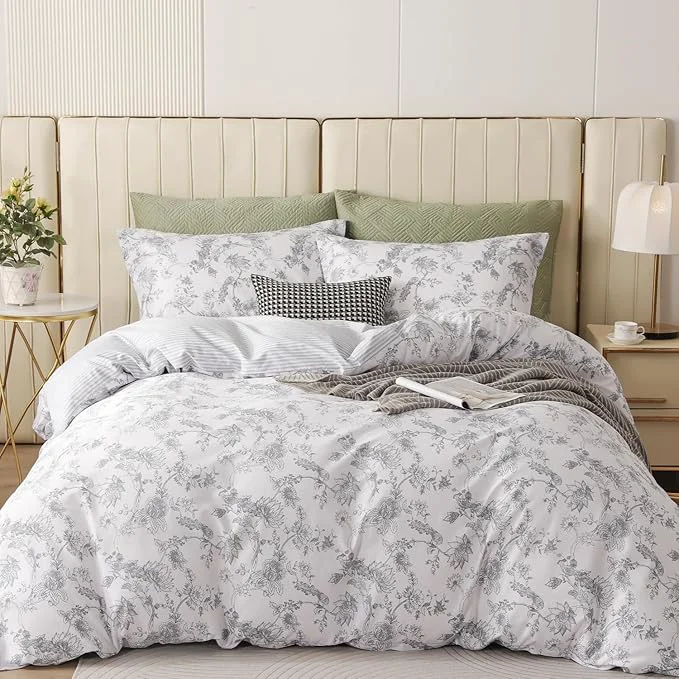 Crafted OAITE Duvet Cover Set Cotton Comforter Cover with Leaf Pattern Duvet Cover Set Soft Bedding Set Includes with 3 Piece 2 Pillow Shams 1 Duvet Cover Sophisticated