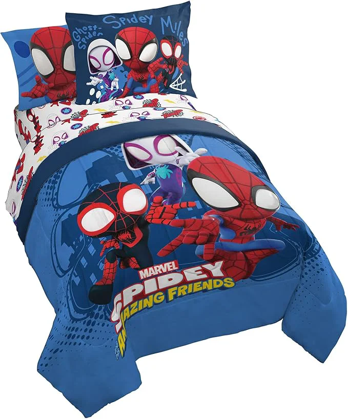 Premium Material Jay Franco Marvel Spidey and His Friends Team Spidey 5 Piece Twin Size Bed Set – Includes Comforter amp Sheet Set Bedding – Super Soft Fade Resistant Microfiber Marvel Product Relaxed
