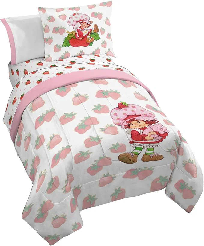 Sustainable Jay Franco Strawberry Shortcake Full Comforter Set – 7 Piece Bedding Includes Sheet Set amp Pillow Covers – Super Soft Pink amp White Kids Bedding Fashionable