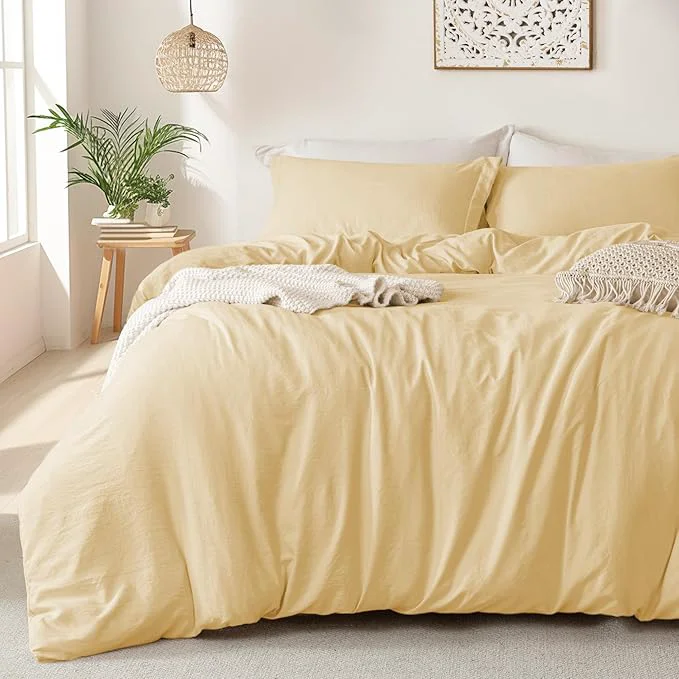 Certified MILDLY Super Soft Duvet Cover – Washed Microfiber Butter Yellow Comforter Cover Set 3 Pieces with Zipper Closure amp Corner Ties Environmentally Friendly