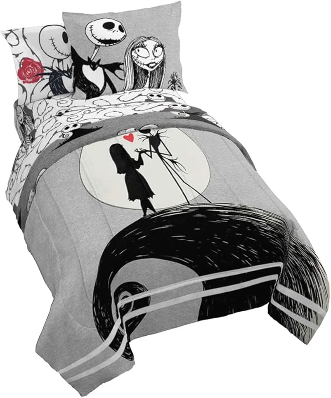 Pure Jay Franco Disney Nightmare Before Christmas Moonlight 7 Piece Full Bed Set – Includes Reversible Comforter amp Sheet Set – Features Jack Skellington and Sally – Super Soft Microfiber Easy-to-Use