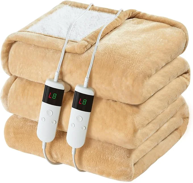 Stylish Electric Heated Blanket King Size 90 39 39 x100 39 39 Soft Flannel amp Sherpa Electric Blanket with 10 Heating Levels Automatically Shut Down After 8h with Overheat Protection Machine Washable Minimalist