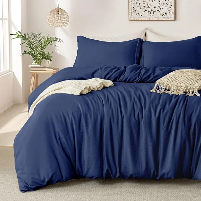 Enhanced MILDLY Super Soft Duvet Cover – Washed Microfiber Navy Blue Comforter Cover Set 3 Pieces with Zipper Closure amp Corner Ties No Comforter Elite