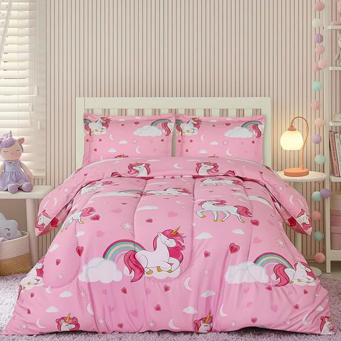 Artisan Utopia Bedding Unicorn Kids Comforter Set with 2 Pillow Shams 3 Piece Soft Microfiber Twin Bed Comforter with Pillow Shams Printed Kids Bedding for Boys and Girls Lightweight Breathable Easy Care High-Quality