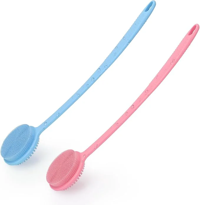 Certified 2 Pack Back Scrubber for Shower 17in Lengthen Long Handle Body Brush Double Top-Quality