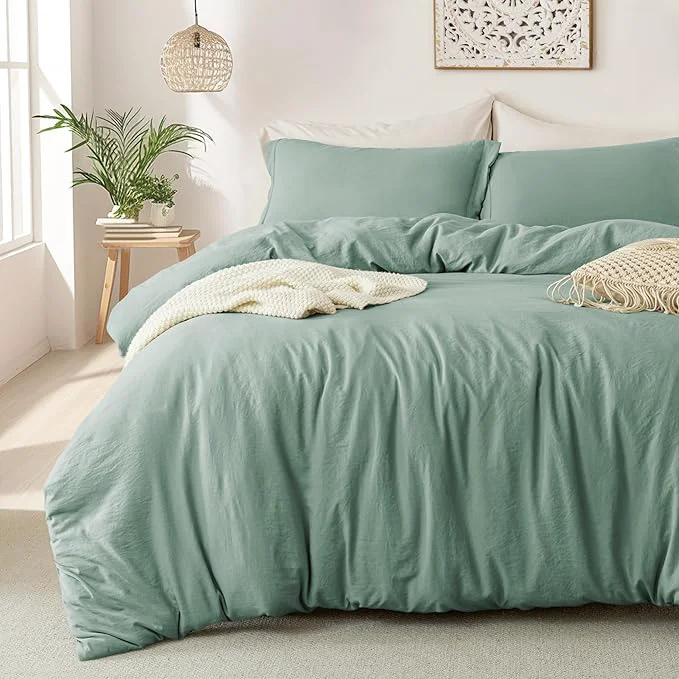 Reliable MILDLY Super Soft Duvet Cover – Washed Microfiber Sage Green Comforter Cover Set 3 Pieces with Zipper Closure amp Corner Ties No Comforter Healthy