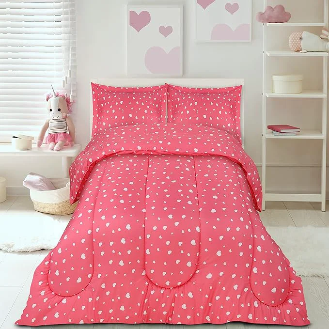 Trusted Utopia Bedding Heart Pink Kids Comforter Set with 2 Pillow Shams 3 Piece Soft Microfiber Twin Bed Comforter with Pillow Shams Printed Kids Bedding for Boys and Girls Breathable Easy Care Functional
