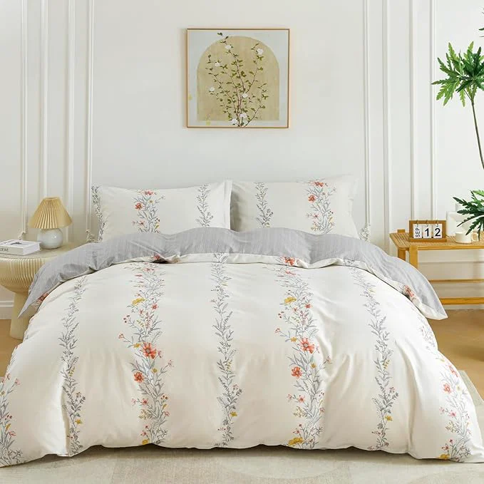 Top-Quality OAITE Duvet Cover Set Twin Size Floral Pattern Ultra Soft Cotton Duvet Cover Sets 3-PC Breathable Duvet Cover with Zipper Closure amp Corner Ties 2 Pillow Shams 1 Duvet Cover High-Quality