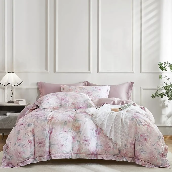 Traditional OAITE Duvet Cover Set Queen Size Floral Pattern 600 Thread Count Ultra Soft Long Staple Cotton Duvet Cover Sets 3-PC Breathable Duvet Cover with Zipper Closure amp Corner Ties Premium Material
