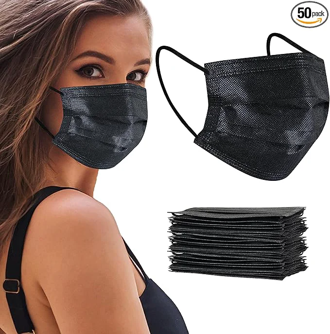 Breathable akgk 50Pcs Disposable Face Masks 3 Ply Disposable Masks Convenient