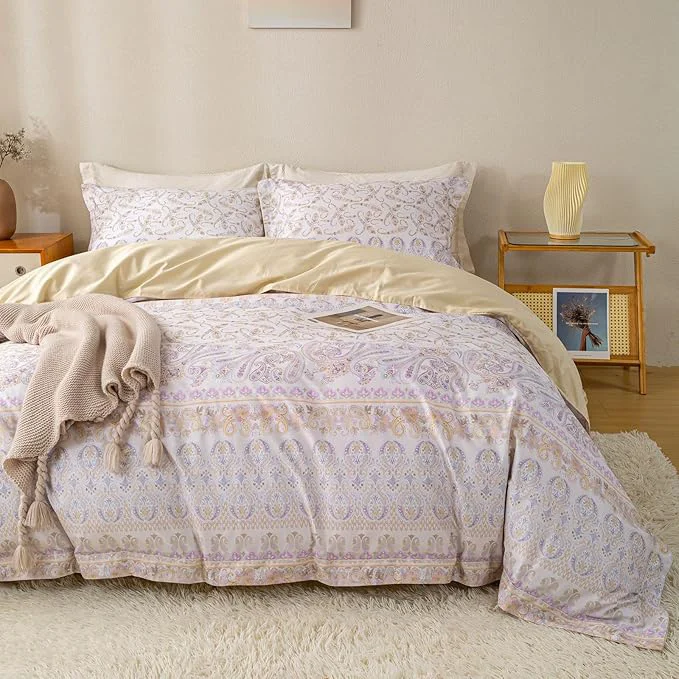 Long-Lasting OAITE Duvet Cover Set Queen Size Floral Pattern Ultra Soft Cotton Duvet Cover Sets 3-PC Breathable Duvet Cover with Zipper Closure amp Corner Ties 2 Pillow Shams 1 Duvet Cover Original