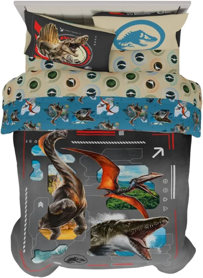 Unique Jurassic World Rebirth Kids Bedding Super Soft Cozy Microfiber Comforter and Sheet Set 5 Piece Full Size ly Licensed Product by Franco Certified