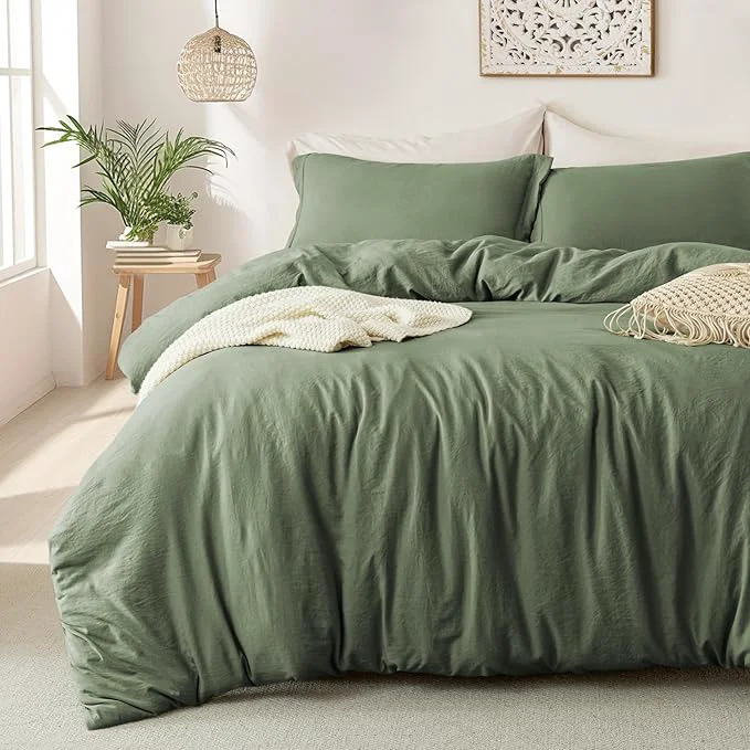 Fashionable MILDLY Super Soft Duvet Cover – Washed Microfiber Olive Green Comforter Cover Set 3 Pieces with Zipper Closure amp Corner Ties No Comforter Dependable