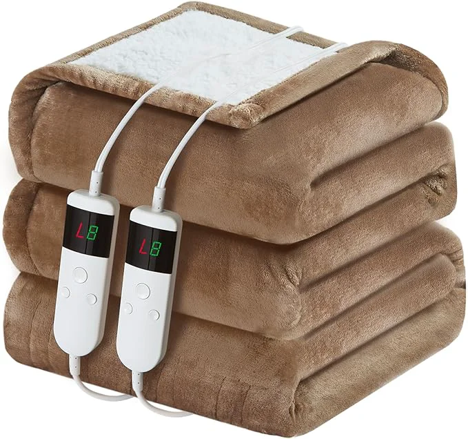 Smooth Electric Heated Blanket Queen Size 84 39 39 x90 39 39 Soft Flannel amp Sherpa Electric Blanket with 10 Heating Levels Automatically Shut Down After 8h with Overheat Protection Machine Washable Modern